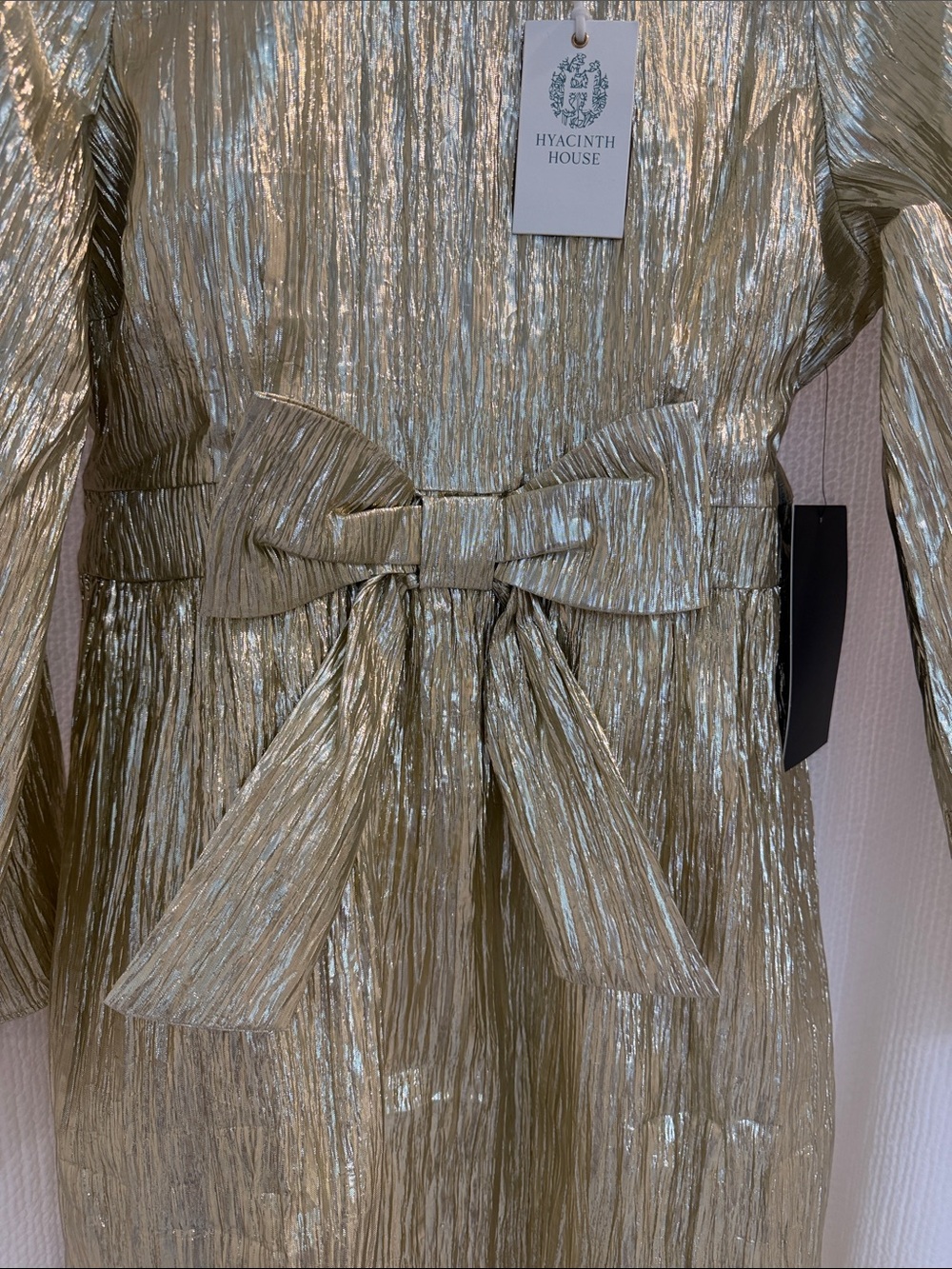 Gold Metallic Tie-Waist Mini Dress - Picture 11 of 16